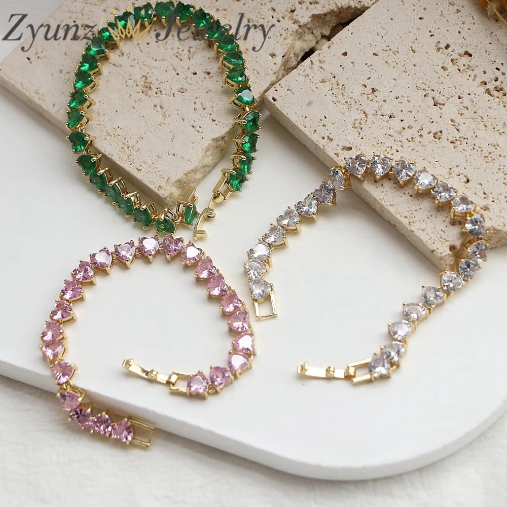 5 pezzi, Hip Hop ghiacciato Bling bianco rosa zircone cubico a forma di cuore braccialetti a catena da tennis braccialetto donna uomo punk regalo gioielli per feste