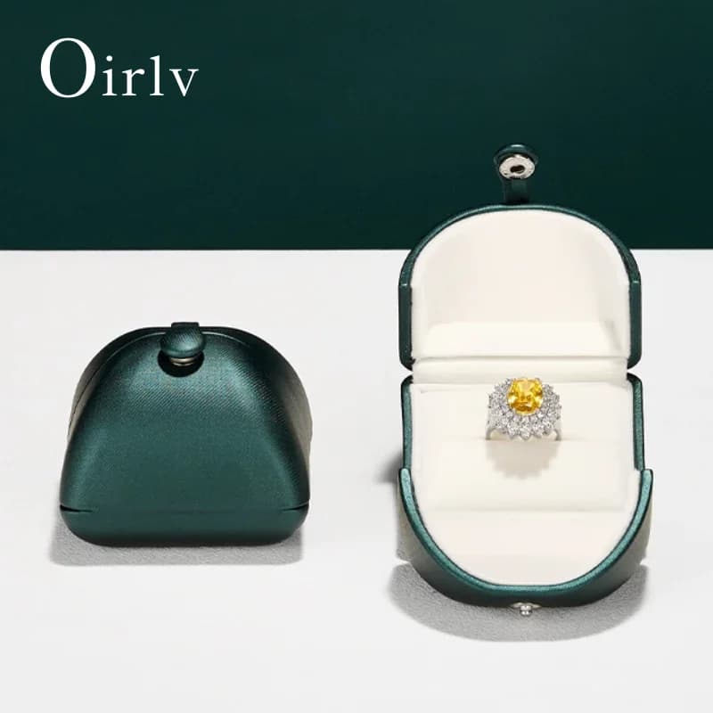 Elegante Scatola per Anelli Verde Scuro in Similpelle Premium con Fodera in Velluto Morbido, Confezione Regalo di Lusso per Gioielli