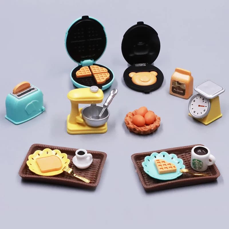 Fai da te casa delle bambole orso biscotti 1/12 mobili in miniatura tostapane forno mixer scala elettronica modello set giocattoli da cucina per la ragazza regalo