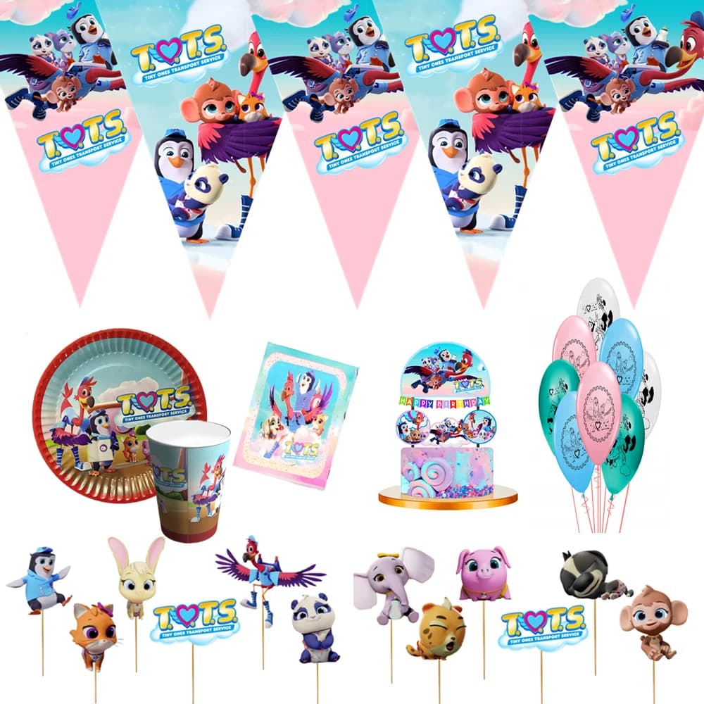 TOTS Bomboniere a tema compleanno Articoli per feste Set per feste Bicchiere di carta Piatto Borsa regalo Tovagliolo Bandiera Torta Topper Palloncino Stoviglie