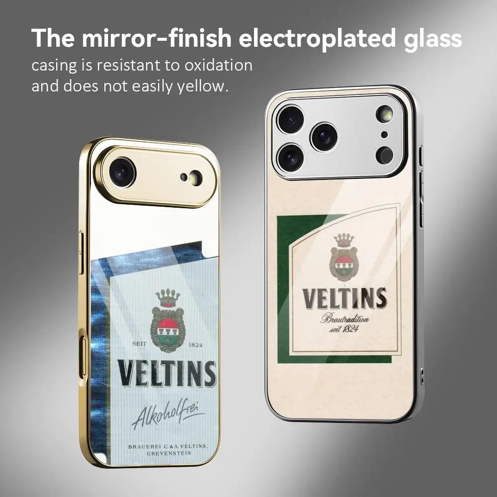 Phone case with V-Veltins logo for iPhone 17 15 14 13 12 Pro Max Plus, shockproof with galvanized metal bumper