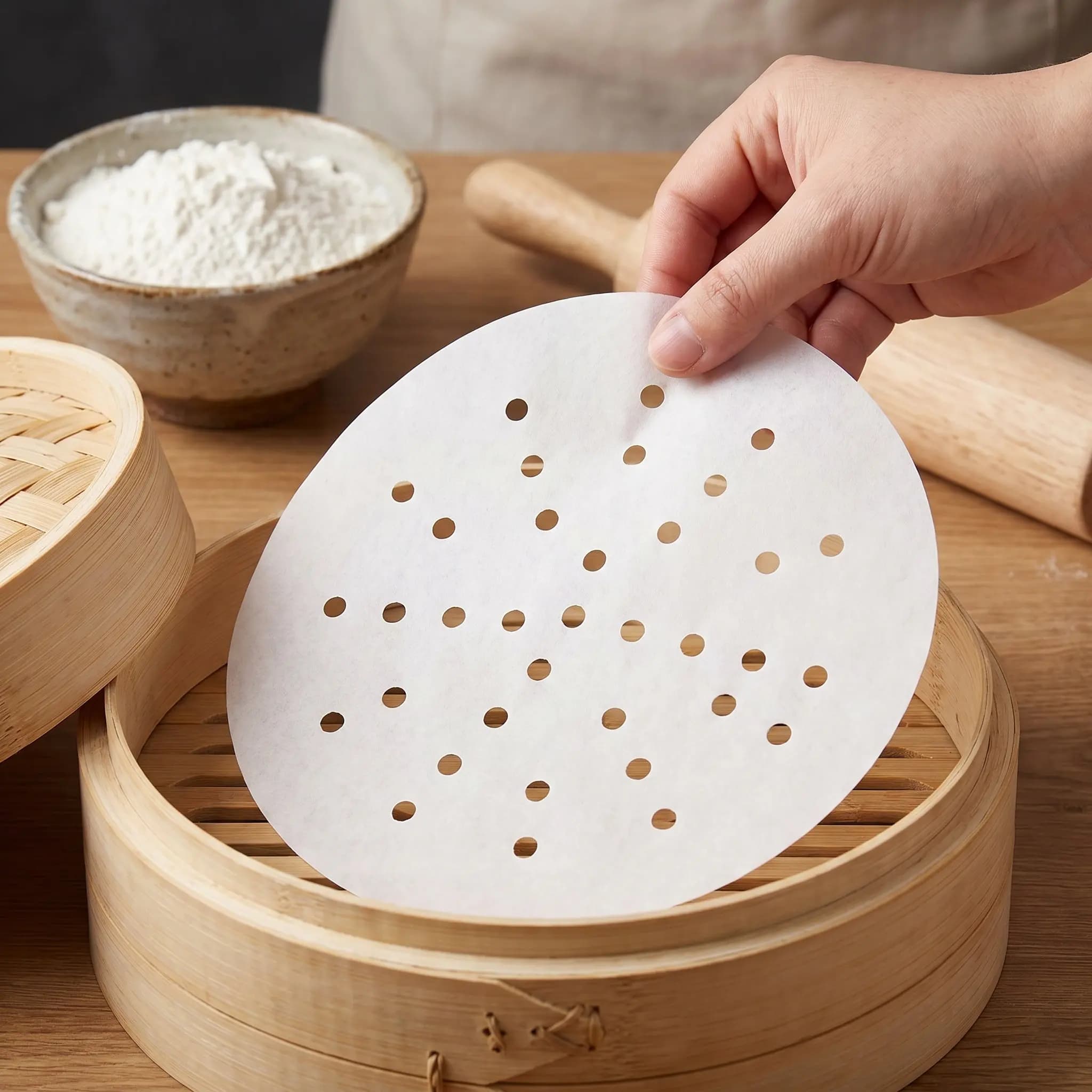 300/500pcs Bamboo Steamer Papers Disposable Non-Stick Oil Sheet Air Fryer Liners Oven Parchment Paper Buns Pad