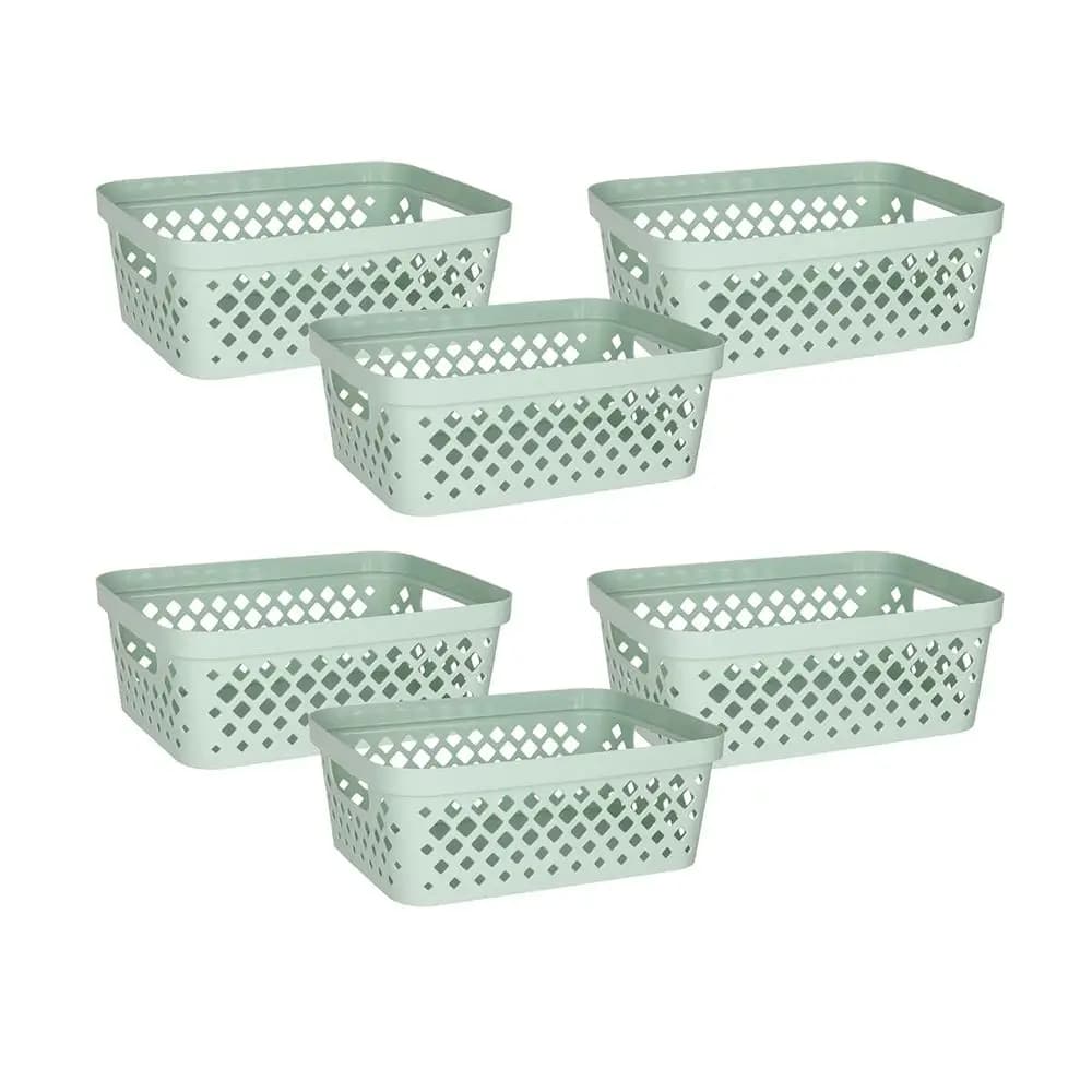 Set di cestini portaoggetti in plastica, confezione conveniente da 6 contenitori aperti per scaffali, bagno, dispensa, armadio, scatole organizer impilabili