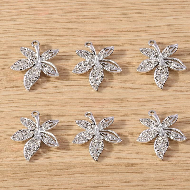 10pcs 23x27mm Cute Crystal Maple Leaf Charms Pendants for Jewelry Making Drop Earrings Necklace Bracelets DIY Crafts Accessories