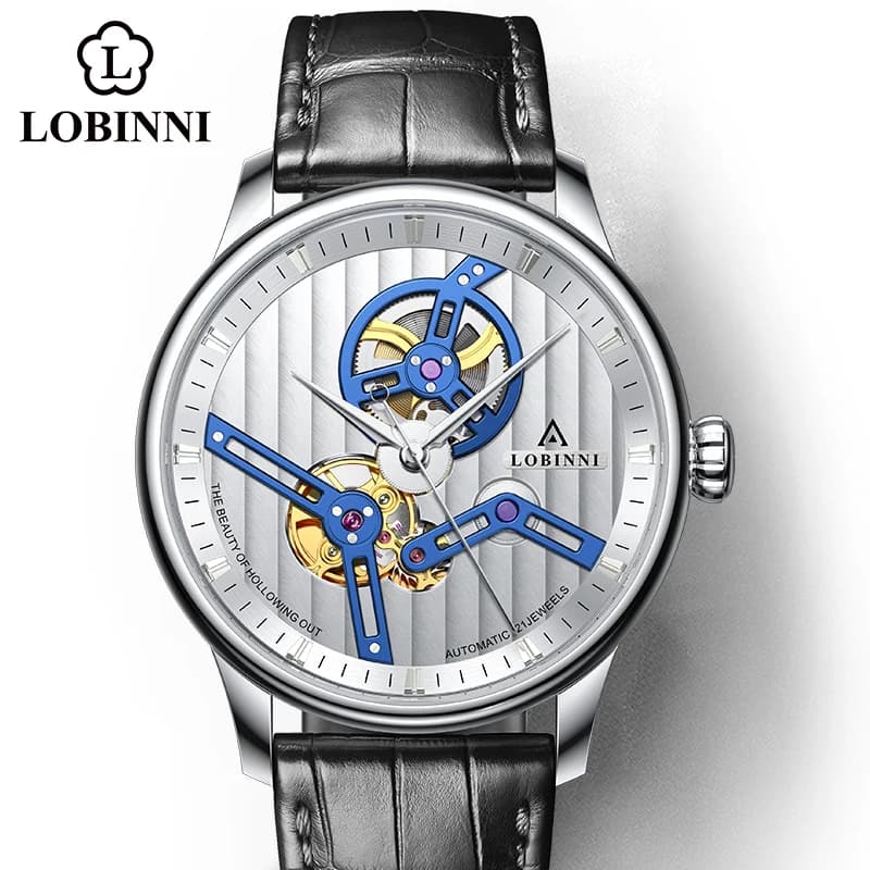 LOBINNI Nuovo Seagull Orologio da uomo di lusso Scava fuori Design Meccanico automatico Scheletro Zaffiro 50M Orologi da polso impermeabili