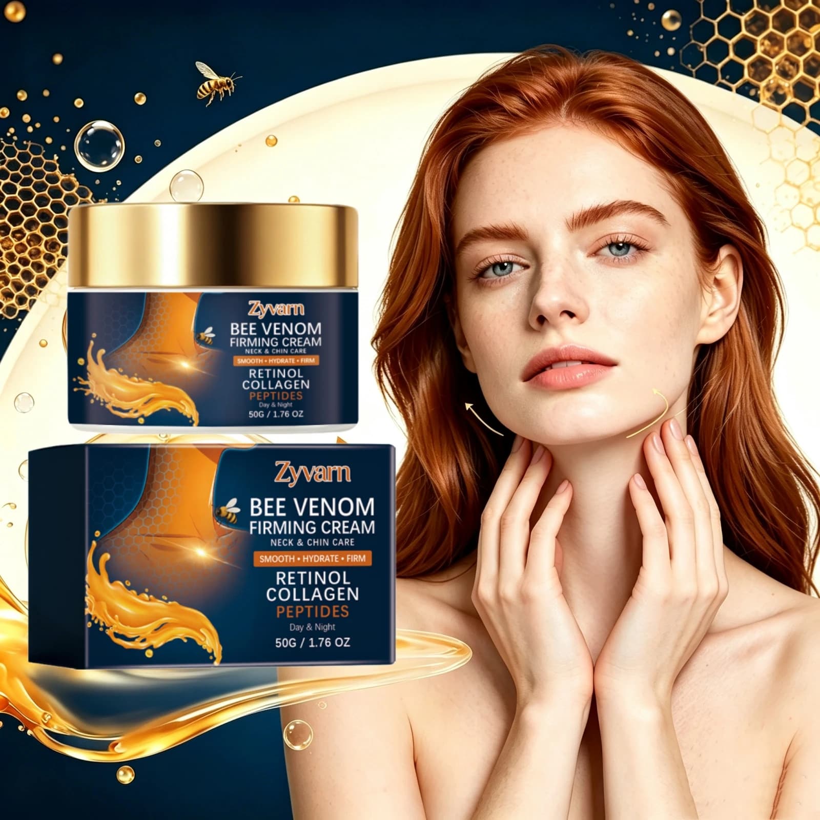 Bee Venom Firming Cream For Neck Chin Jawline Smoothing Double Chin Anti-Aging Care Retinol Collagen Peptide Lifting Neck Cream
