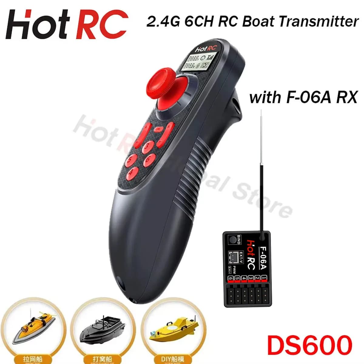 HOTRC DS600 6CH 6 canali 2.4G schermo LCD sistema radio trasmettitore telecomando e ricevitore PWM 6CH per barca da pesca RC