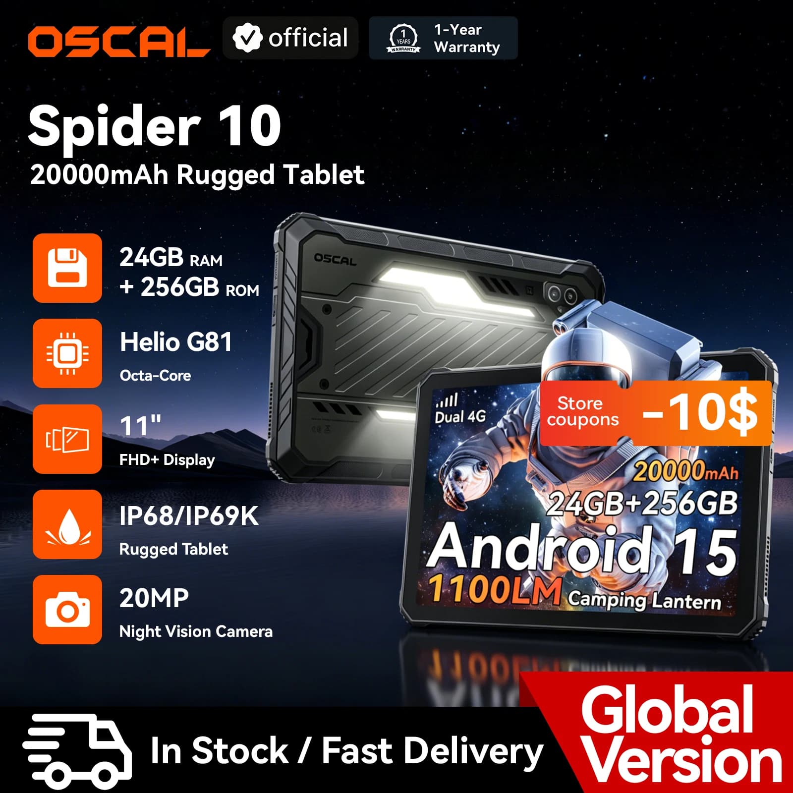 Blackview OSCAL SPIDER 10 robusto pad, display FHD+IPS 60 Hz da 11 pollici 8 GB 256 GB 20000 mAh, MediaTek Dimensity G81, tablet Android 15
