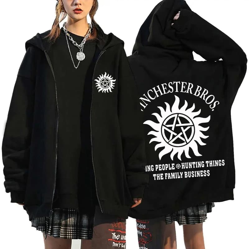 Moda unisex autunno inverno cappotto soprannaturale stampa cerniera felpa con cappuccio casual manica lunga top donna uomo felpa con cerniera Harajuku