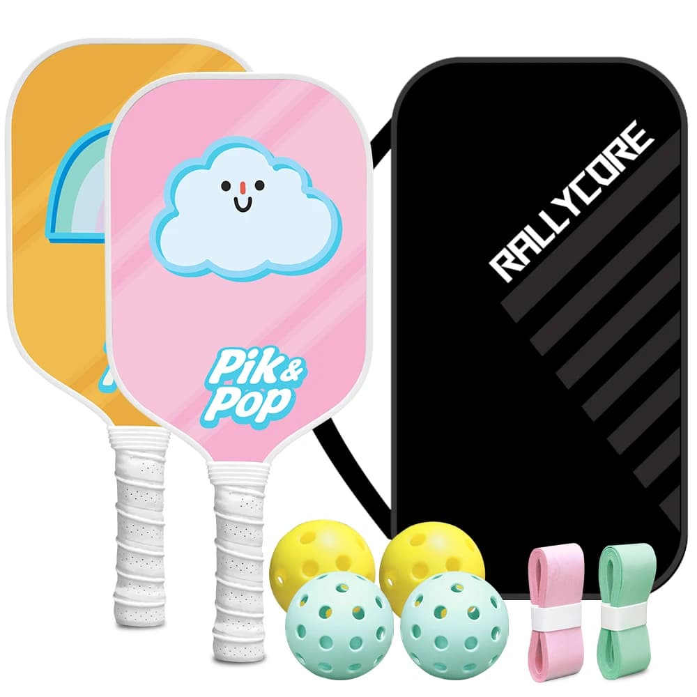Set di racchette da pickleball con 2 racchette, 4 palline, borsa e nastri per impugnatura, superficie in fibra di vetro e nucleo in polipropilene per il controllo, corpo largo