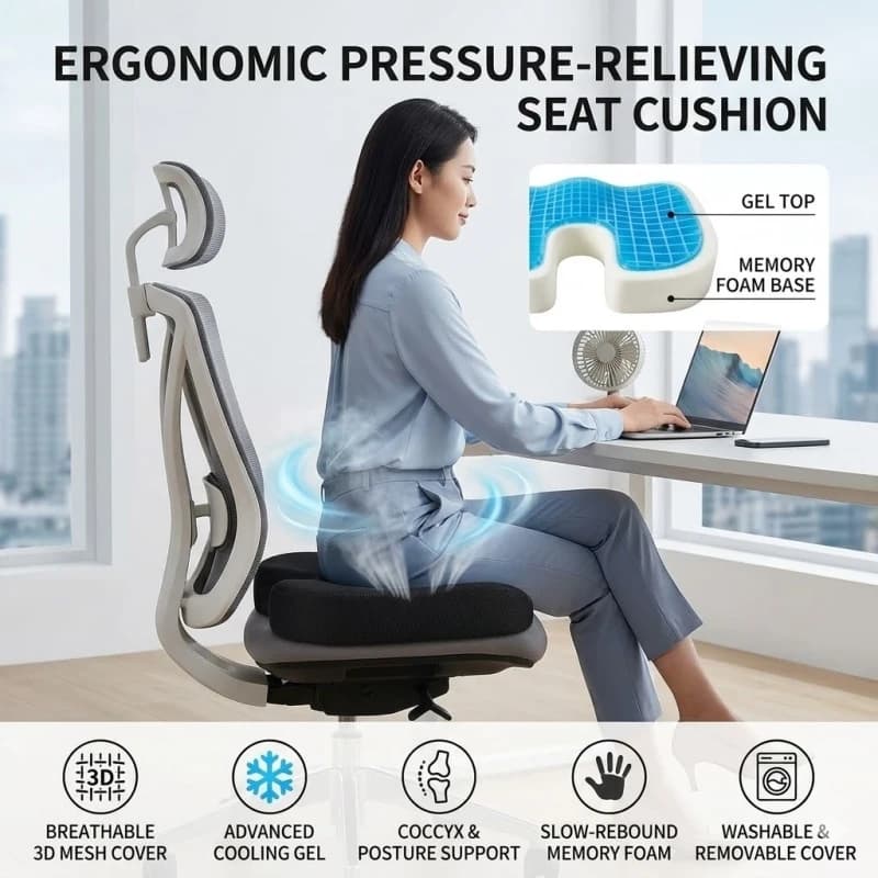 Cuscino ortopedico per coccige a forma di U, in memory foam, per supporto dell'anca, per casa e ufficio, 1 pezzo