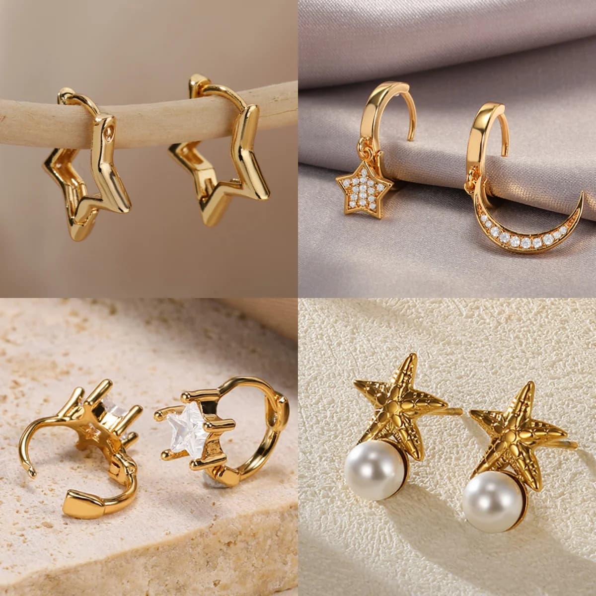 Orecchini a Perno da Donna in Acciaio Inossidabile a Forma di Stella, Design Placcato Oro 18K, Gioielli per le Feste, Spedizione Gratuita