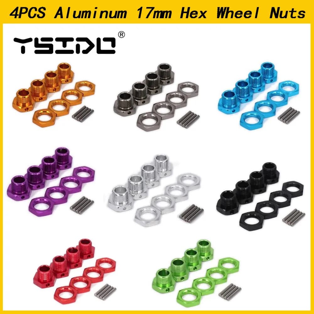 4 Pezzi YSIDO 1/7 1/8 Ricambi Auto RC Adattatore Mozzo Esagonale in Alluminio da 17mm per Auto RC Buggy ZD Racing Traxxas Redcat HPI HSP ARRMA