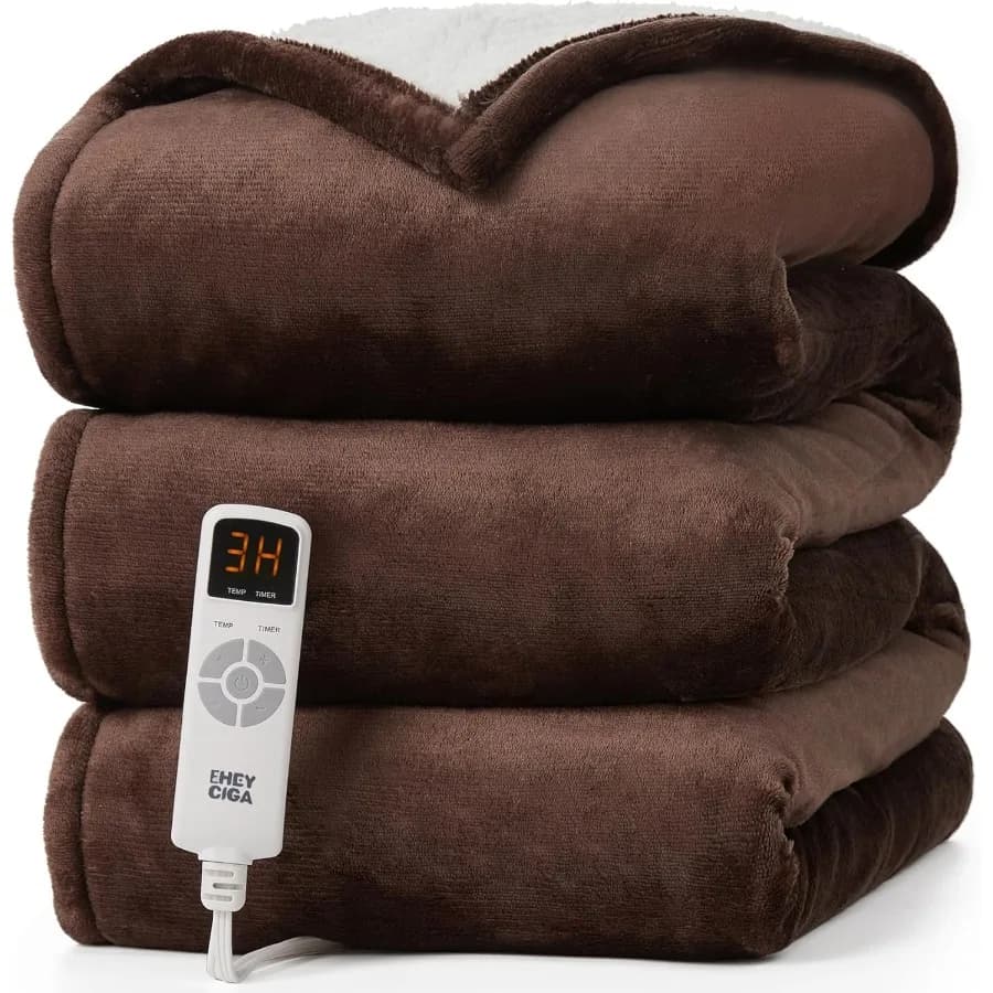 Coperta riscaldata Coperta elettrica doppia - Coperta riscaldante con 9 livelli di riscaldamento e 10 ore di spegnimento automatico Morbido e accogliente Sherpa Lavabile Bl