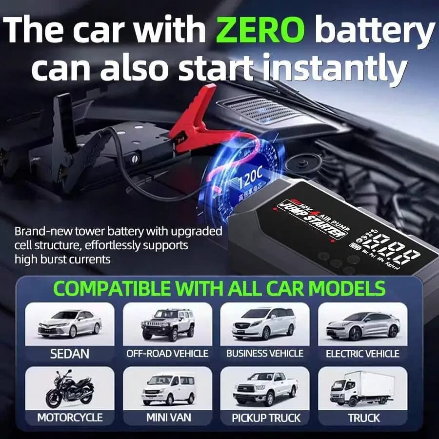 Avviatore d'emergenza portatile 12V 8000A intelligente con compressore d'aria e power bank per tutti i veicoli