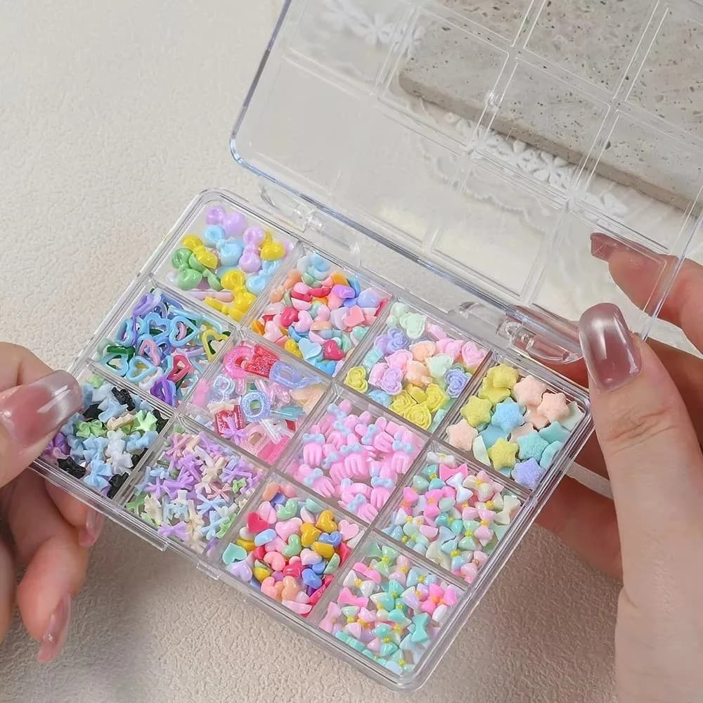 Scatola portaoggetti trasparente vuota per nail art con divisori a 12/15/24 scomparti, per strass e attrezzi per nail art