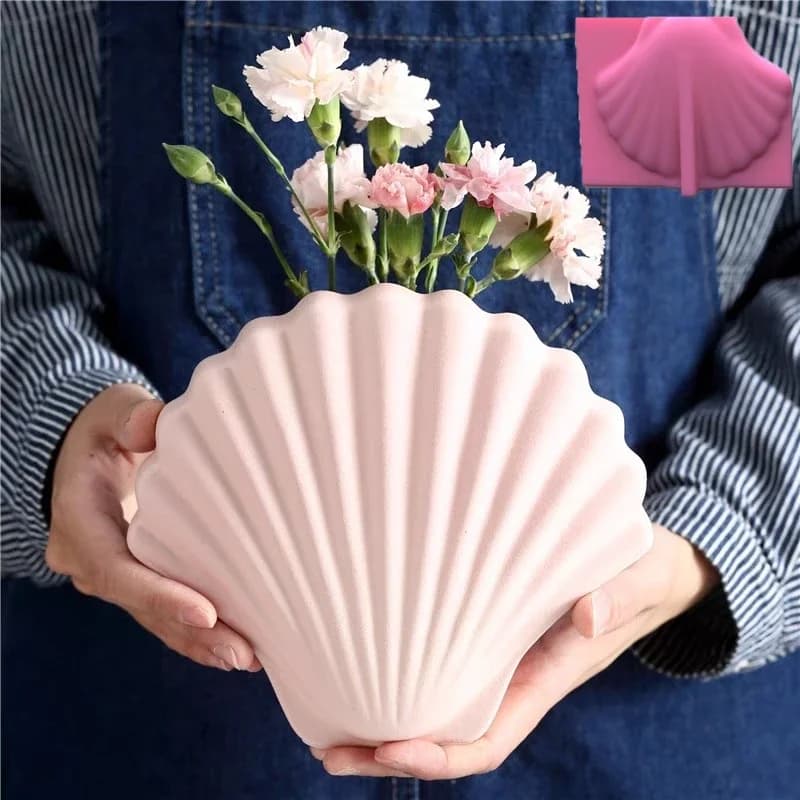 DIY Large scallop vase epoxy resin silicone mold fan-shaped storage box concrete cement mold shell vase gypsum silicone mold