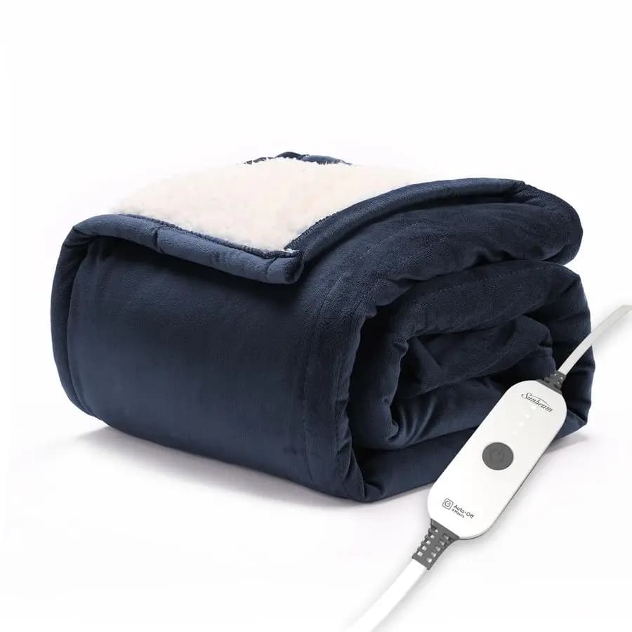 Coperta Personale Riscaldata Royal Mink Sherpa Admiral Blue, CozyWarm, con Impostazioni di Calore Regolabili