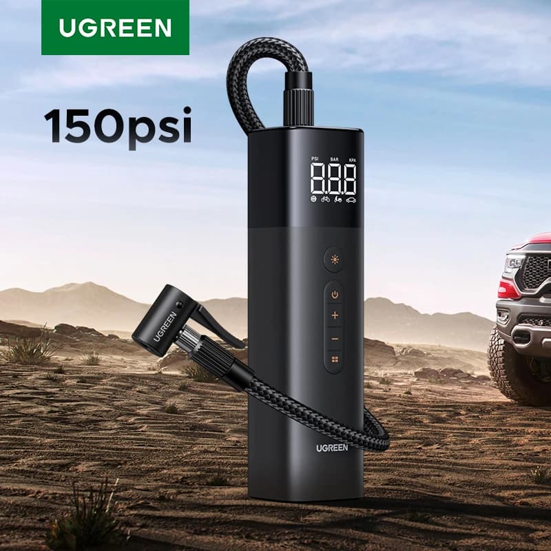 UGREEN Pompa d'aria per auto Compressore d'aria portatile per auto Motociclette Gonfiatore elettrico per pneumatici con display digitale LCD