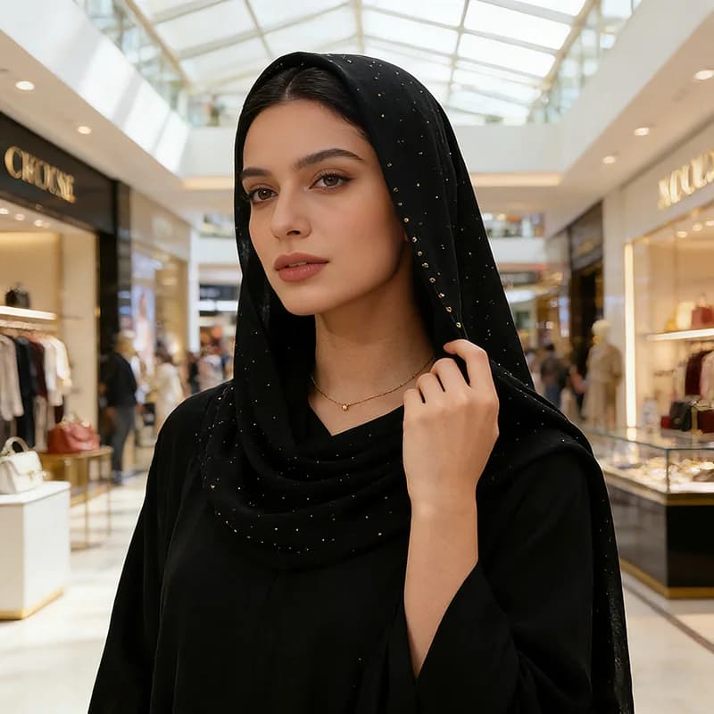 Hijab in Chiffon 24 Colori, Sciarpa con Perle e Strass Termoadesivi, Comoda da Indossare, Non Calda, 70x170cm, Hijab Lungo alla Moda Musulmana