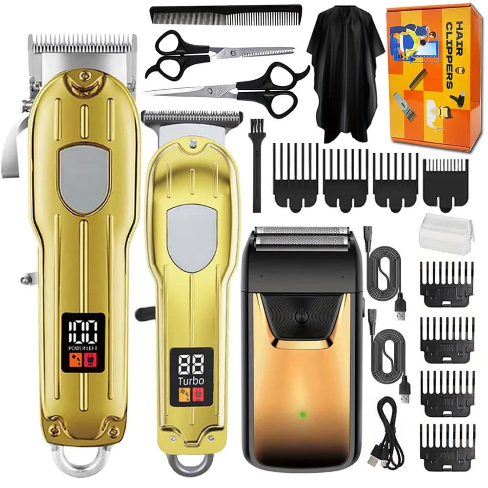 Professional haircut set 3 in 1 for man – Wireless electric shaver, trimmer with T blade and haircut with LCD display, USB charging, beard care kit and hair for barber and home use, gifts