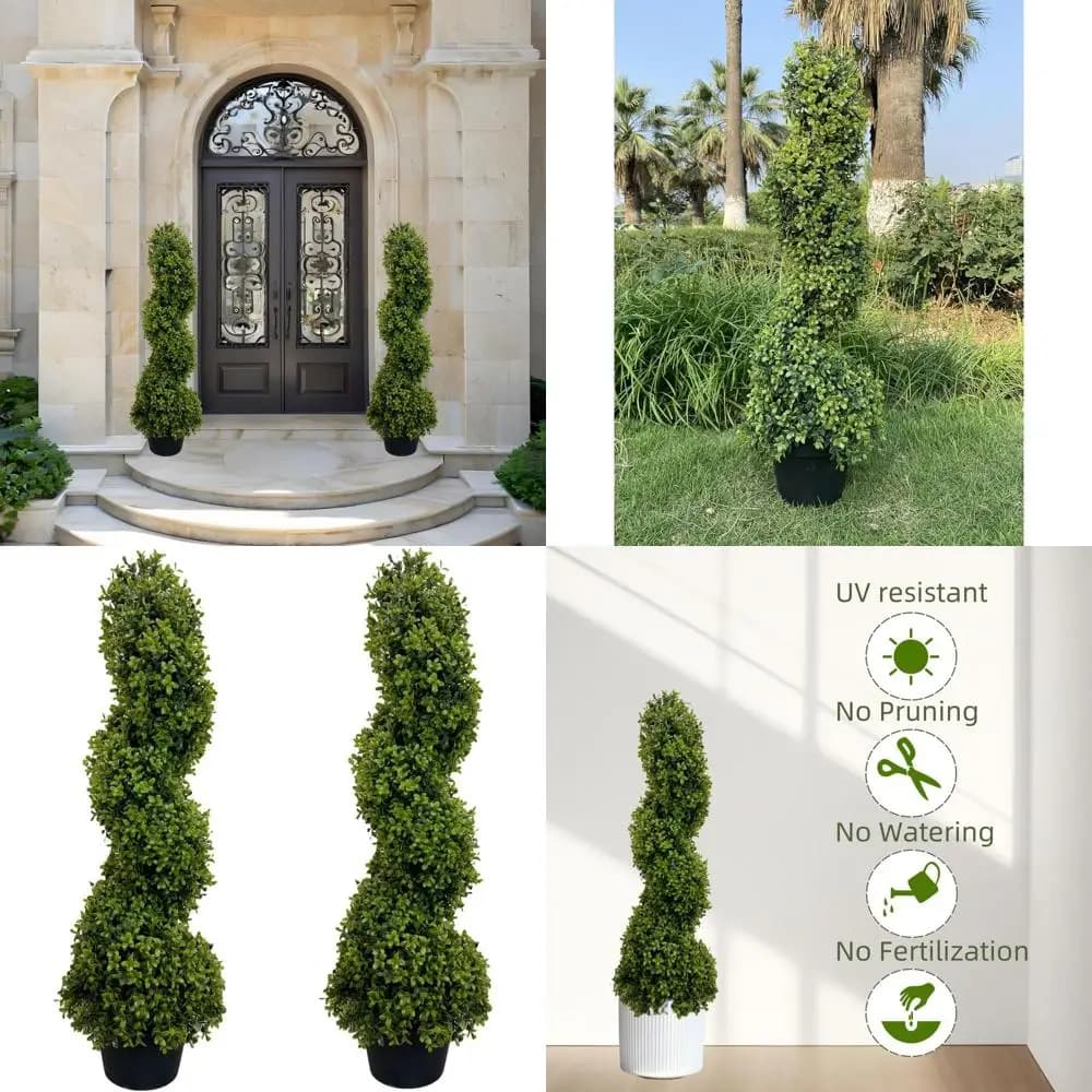 Artificial Topiary Trees UV Rare Resistant, Set of 2, Spiral Bosso Plants for Garden Decoration, Courtyards, Porticati and Patii
