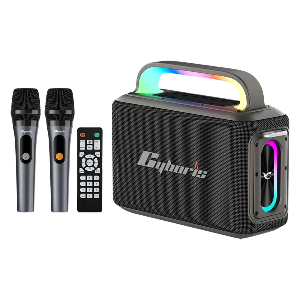 Cyboris X13 2025 Nuova Macchina per Karaoke da 200W, Altoparlante Wireless Portatile con 2 Microfoni Wireless, Aux 6.5m, LED RGB, Altoparlante per Karaoke con Bassi