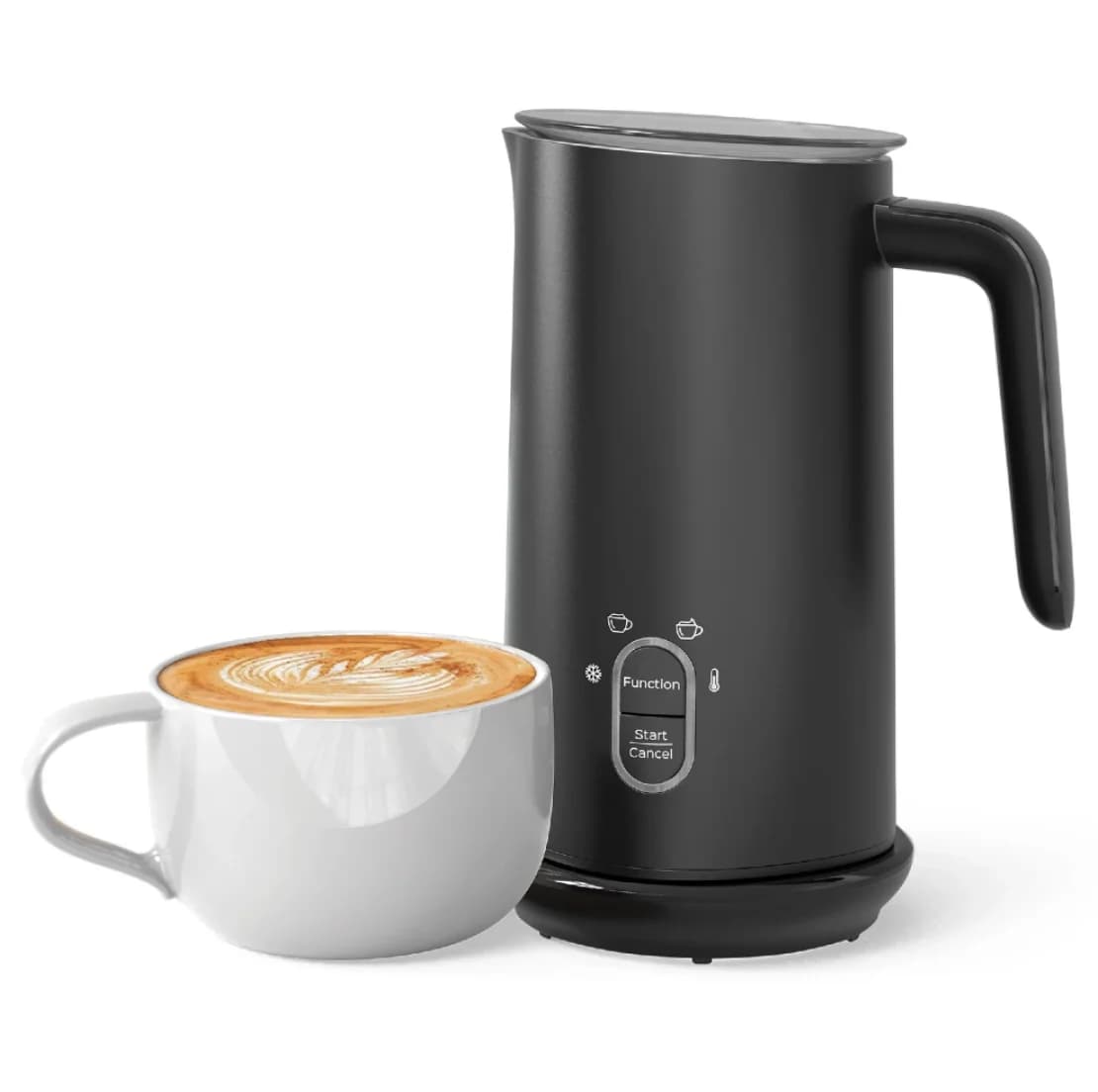 Bollitore Elettrico 4-in-1 Nero da 10 Oz, Vaporizzatore per Latte, Schiumatore Caldo/Freddo, Scaldabevande per Caffè, Latte e Cappuccino