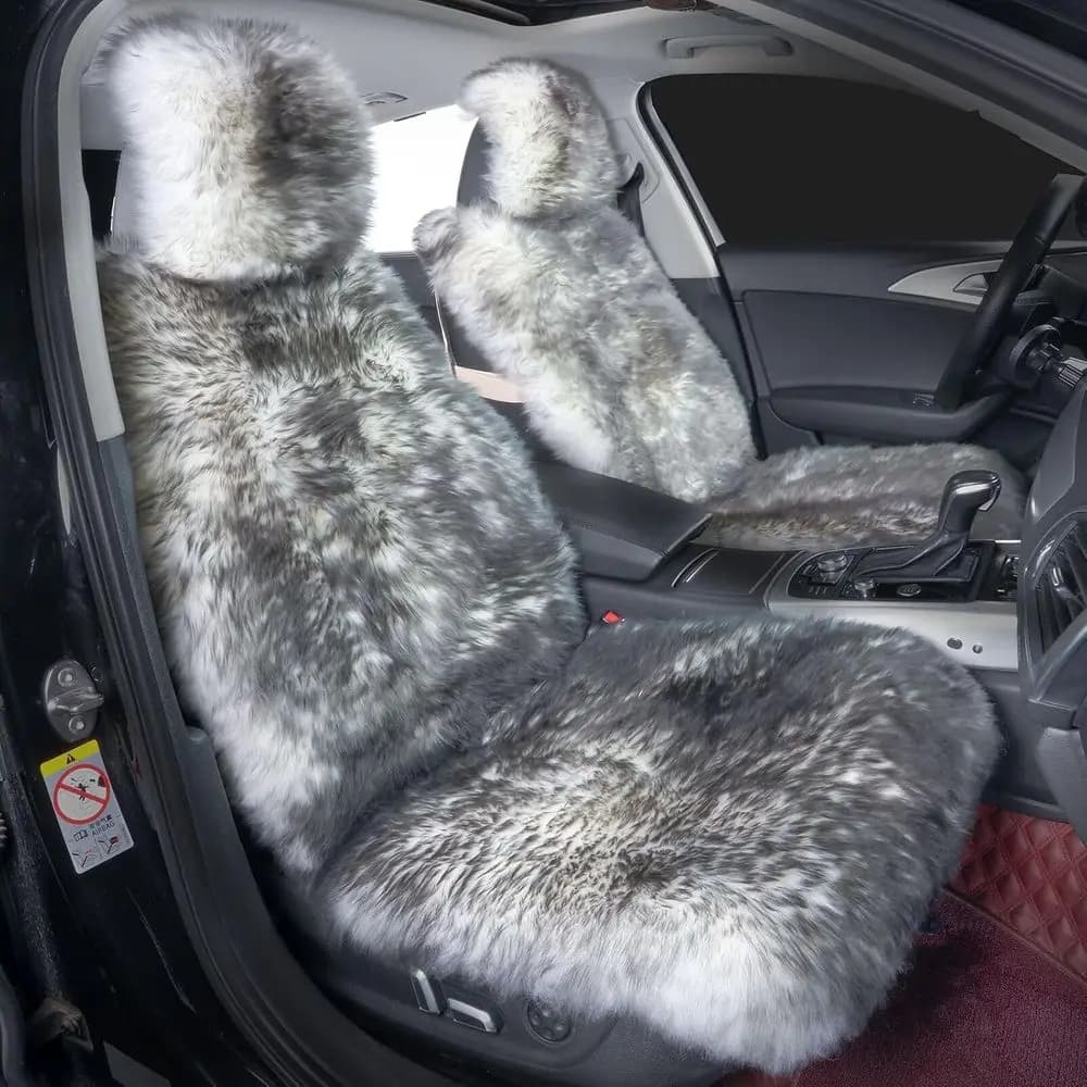 Coprisedili in Pelle di Pecora - Cuscini Auto in Peluche, Adattabili Universalmente per Sedili Anteriori (Confezione da 2)