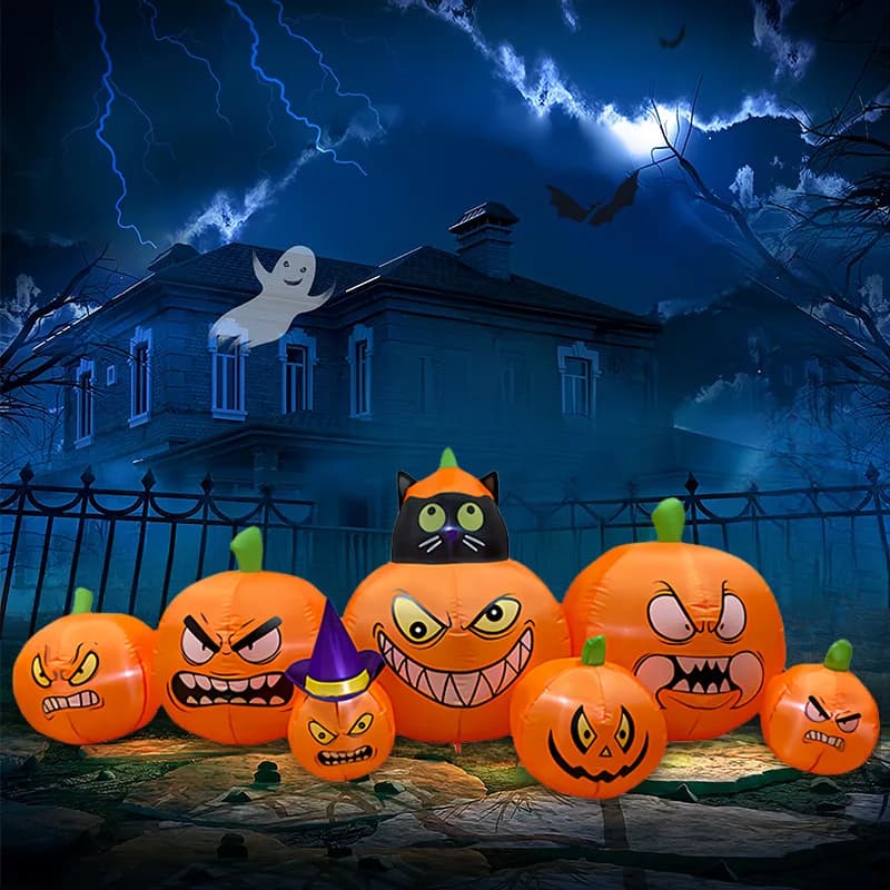 Set di decorazioni luminose gonfiabili per gatti neri e zucca di Halloween, pezzo combinato per feste in cortile con festival di fantasmi spaventosi