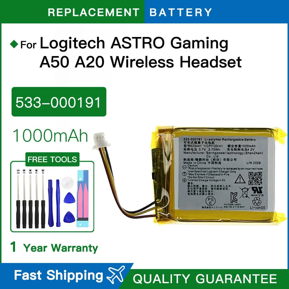 Brand new Replacement Battery 533-000191 Battery For Logitech ASTRO Gaming A50 A20 Wireless Headset Batteries +Tools