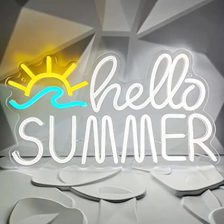 Insegna Luminosa 'Hello Summer' a LED Dimmerabile per Feste in Spiaggia, Patio, Camera da Letto, Decorazione Casa, Lampada al Neon per Ufficio, Bar, Decorazione Murale Esterna
