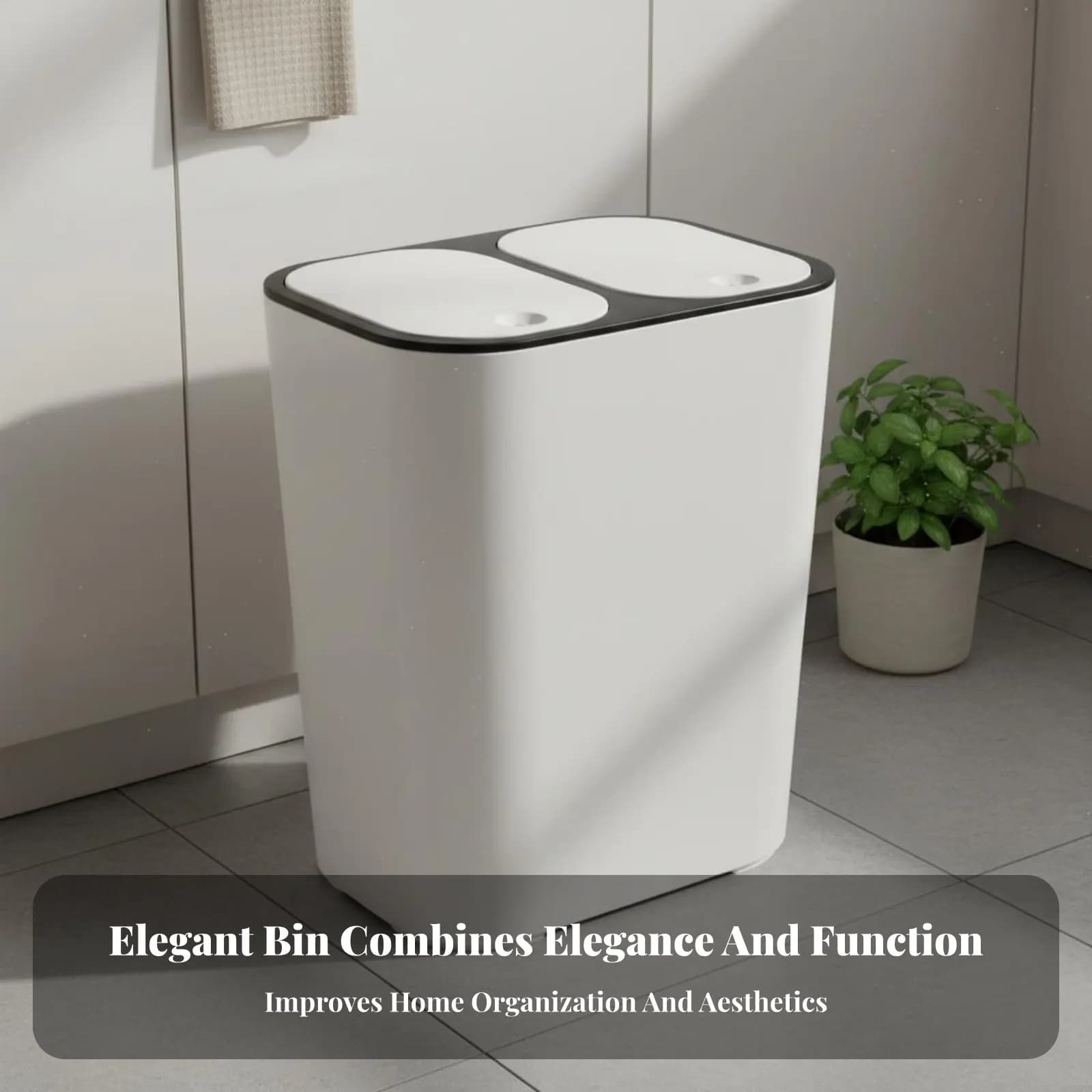 Cestino per Rifiuti a Doppio Scomparto con Coperchio, Bidone per Separazione Umido/Secco, Design Nordico, Cestino con Apertura a Pressione