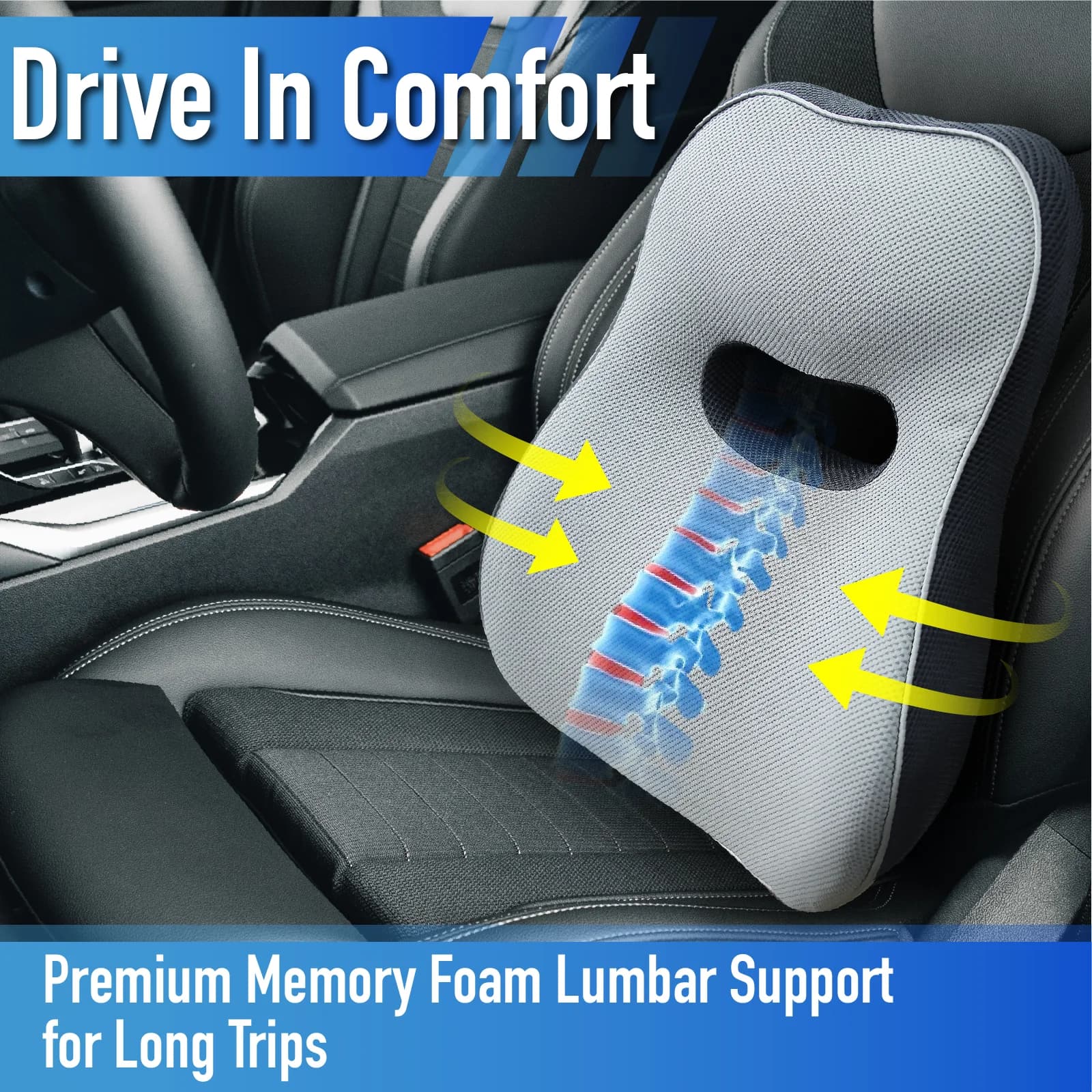 Cuscino di supporto lombare Cinghie di fissaggio per prugna durevoli Fibbie Comodi accessori per auto Auto ergonomici Sollievo dal mal di schiena Ufficio morbido