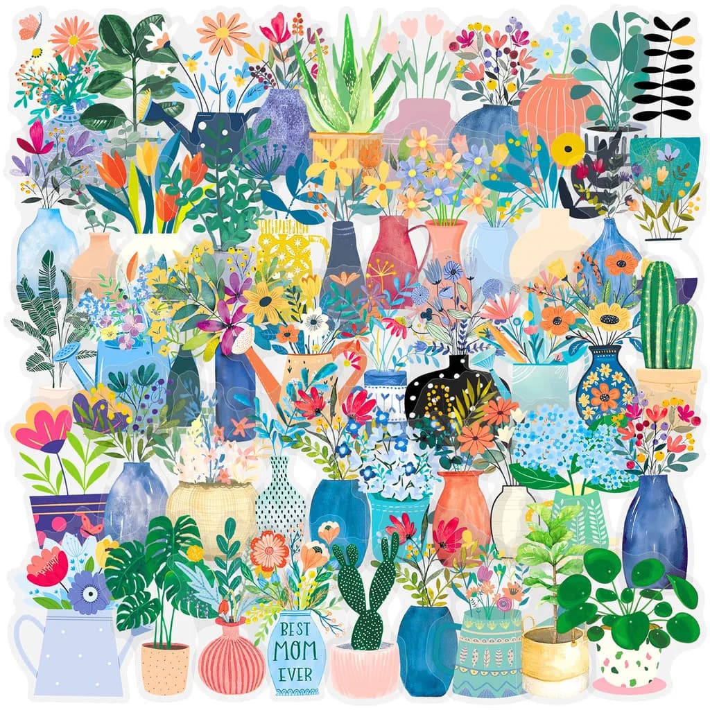 50 pezzi di carta per piante in vaso di fiori trasparente in stile nordico - Fiore per diario in PET impermeabile (LanLanStickersWorld Store)