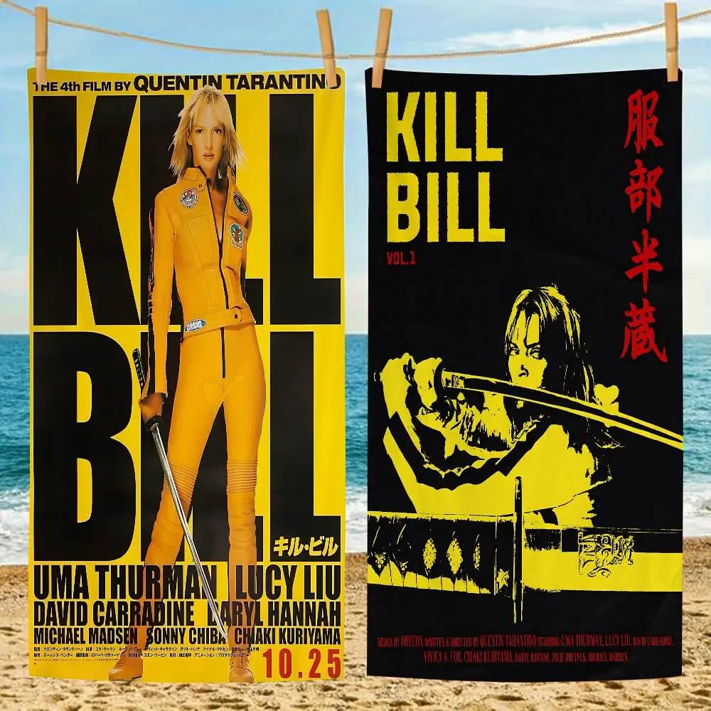 Asciugamano da spiaggia con personaggi di film anime popolari di Kill Bill, morbido e assorbente, regalo per bambini, per viaggi, campeggio, palestra