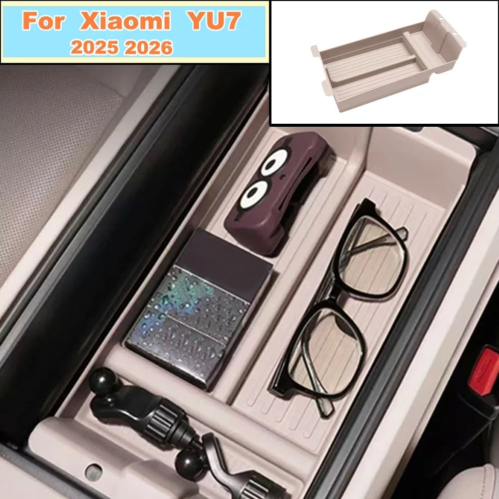 Car Center Console Organizer Tray For Xiaomi YU7 2025 2026 TPE Armrest Storage Box Interior Accessories