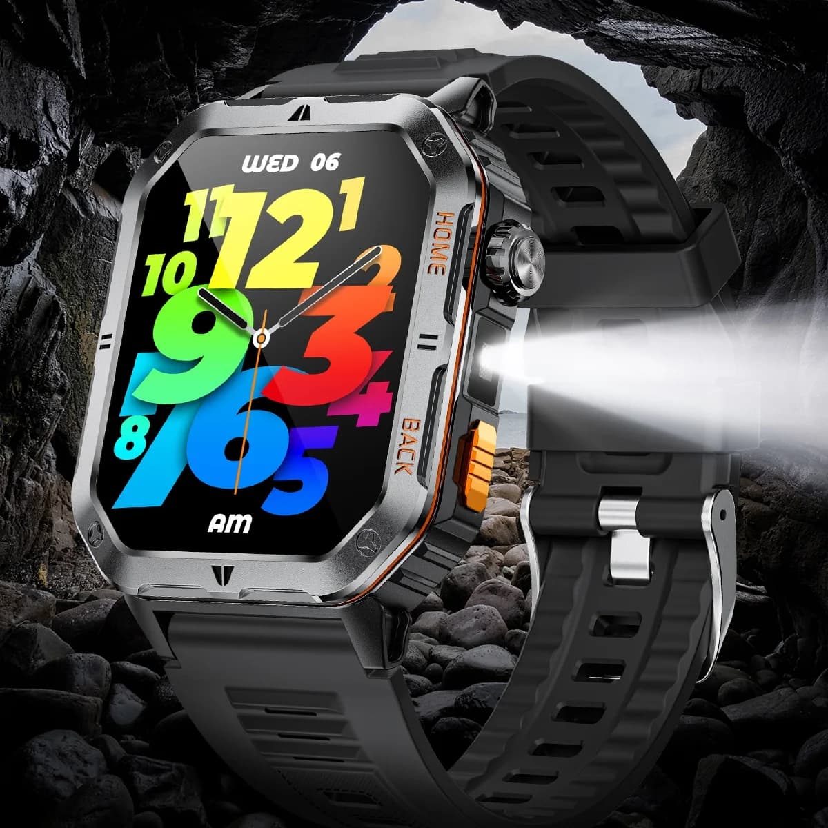 Outdoor Sports Smart Watch 2.01 "3ATM Waterproof LED Flashlight Reply to call 1000mAH Large Battery Health Fitness Tracker Smartwatch