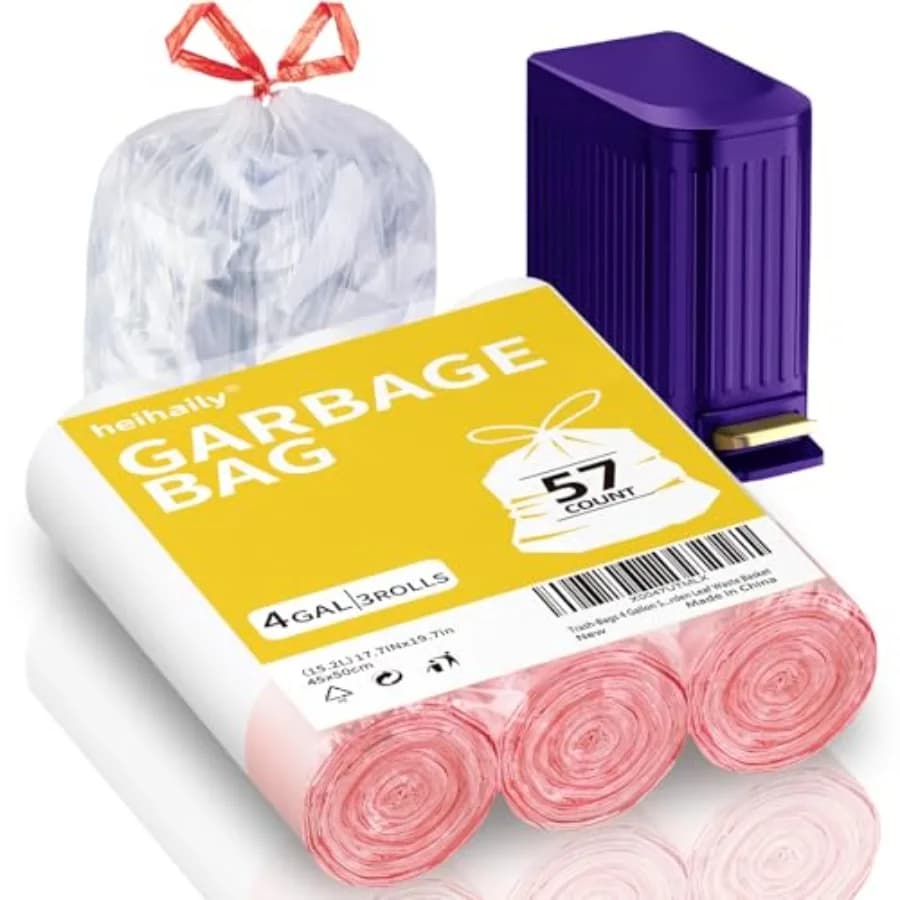Trash-Bags 4 Gallon Small Drawstring-Garbage-Bag Kitchen - Clear White 57 Count Unscented Recycling Compactor Can Liners for Ba