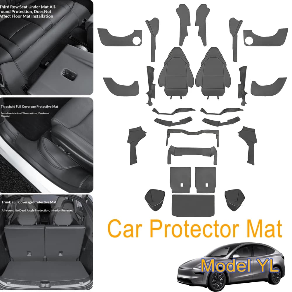 Full Leather Door Trim Kick Mat Trunk Liner Backrest Protector for Tesla Model YL 6 Seats Anti Dirty Proof Car Parts