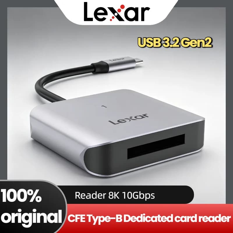 100%Original Lexar 510U CFexpress Type B Reader USB 3.2 Gen 2 10Gbps Built in USB C Cable for 8K RAW Video Photographer Pro
