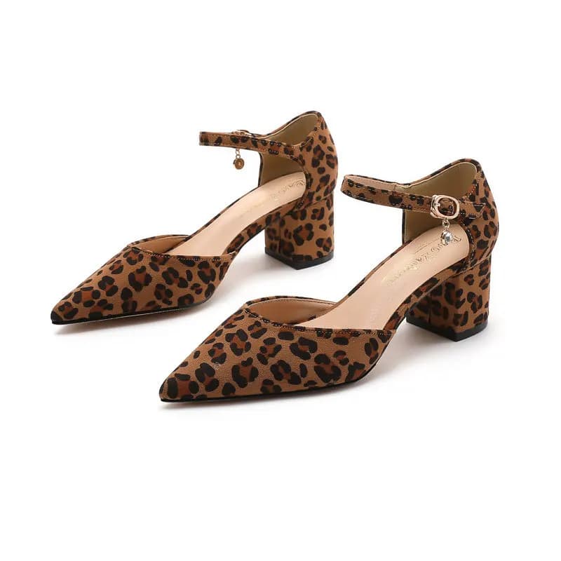 Autumn New Pointed Head Light Mouth Thick Heel High Heels Women's One-word Buckle Women's Sandals