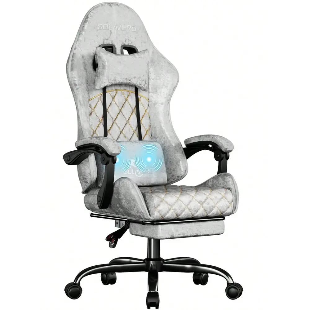 Sedia da Gaming con Massaggio e Cuscino Lombare, Tessuto Traspirante in Feltro, Reclinabile 90135, Braccioli Collegati, Poggiapiedi, Ergonomica per Ufficio