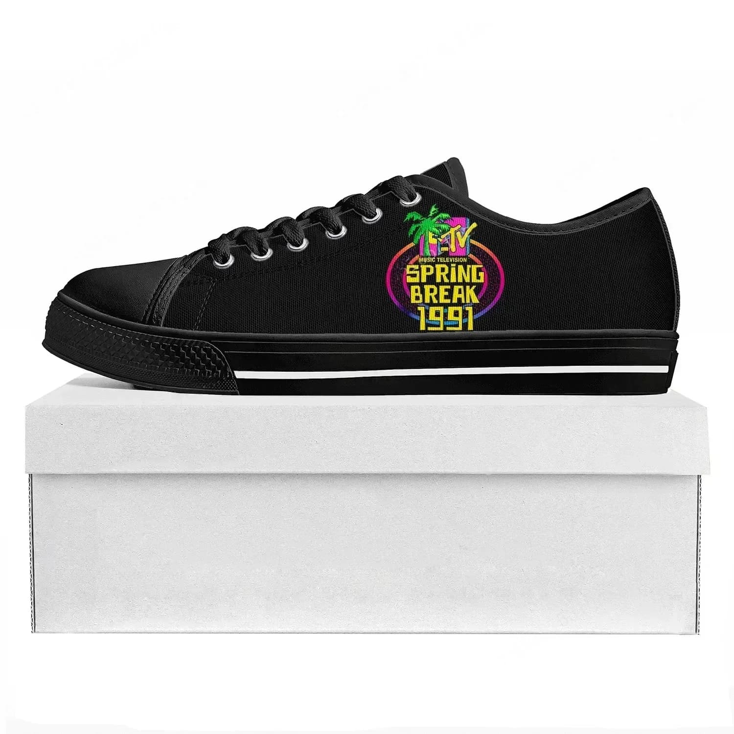 MTV Spring Break 1991 Low Top Sneakers Mens Womens Teenager Canvas Sneaker Prode Casual Couple Shoes Custom Shoe