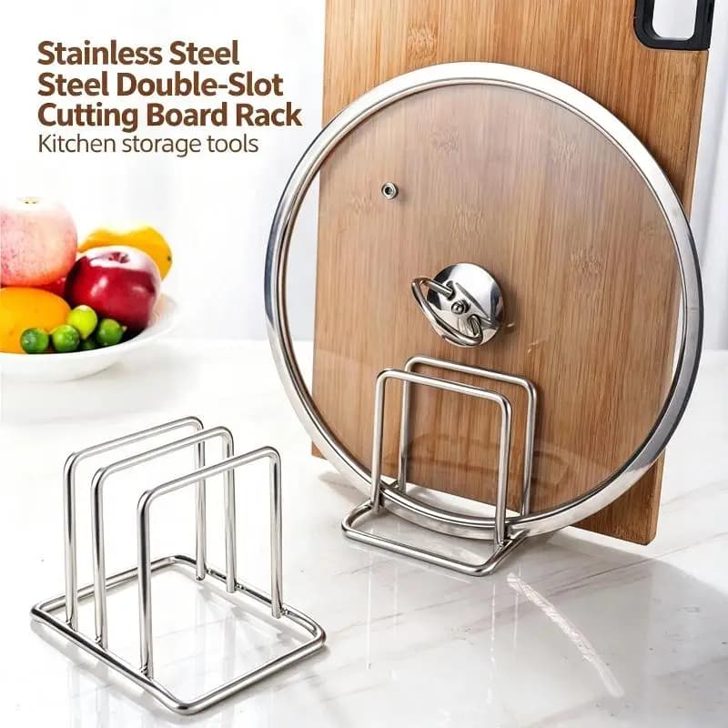 Stainless Steel Kitchen Counter Organizer Rack Pot Lid Holder Vegetable Cutting Board Storage Holder Household Kitchen Supply