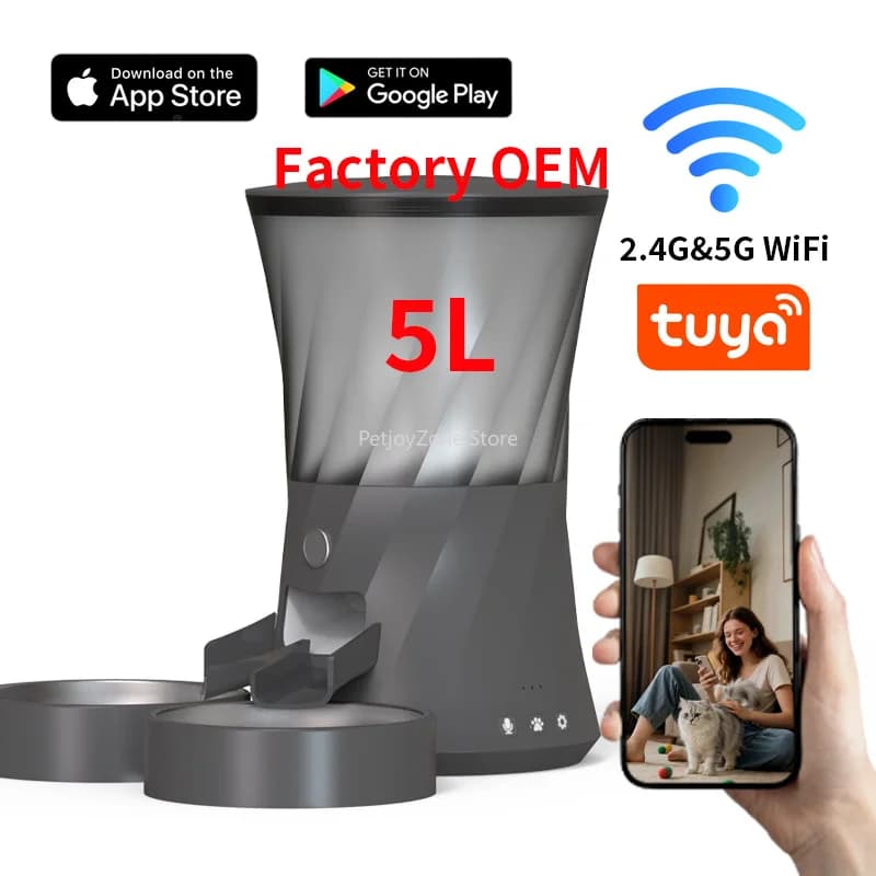 Top-Quality 5L Double Food Bowl Dispenser Microchip Automatic Cat Smart Pet Feeder With HD Camera Timer Tuya APP Control