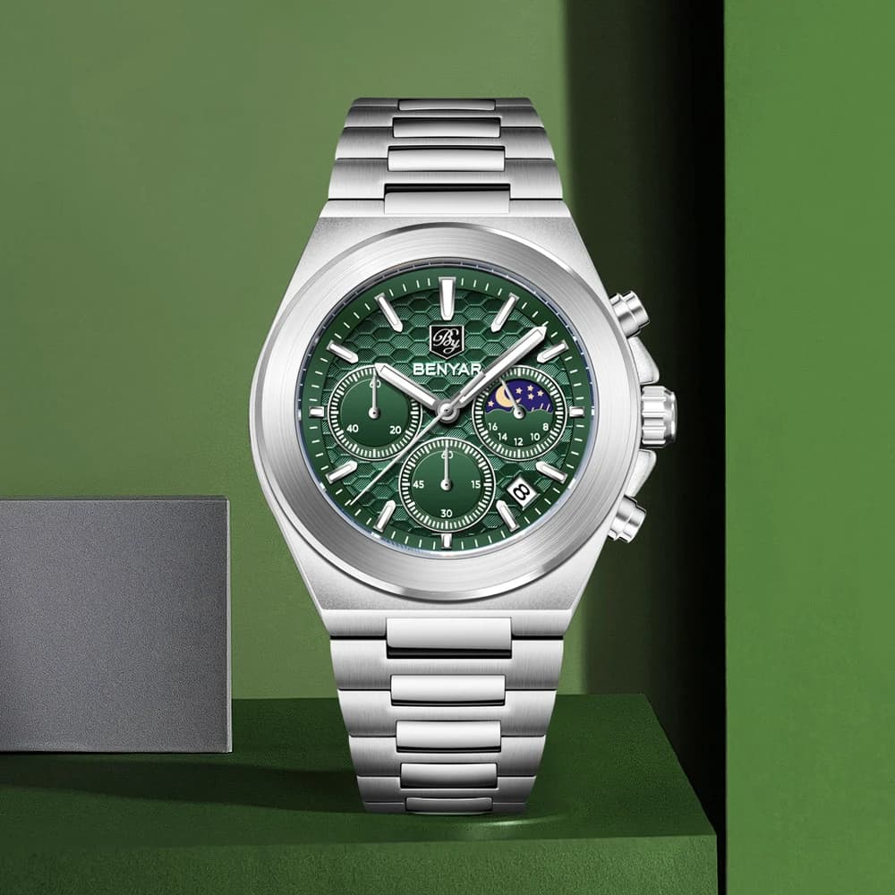 2025 New Men's Watches BENYAR Top Brand Luxury Quartz Chronograph Men's Watch Waterproof Luminous Moon Phase Men's Watch Gift