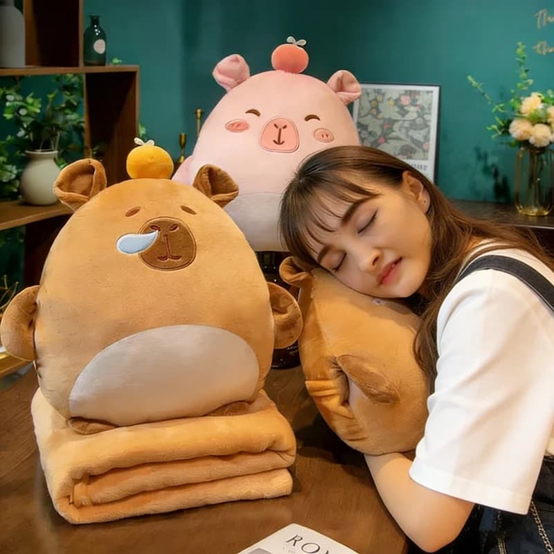 Cuscino 3-in-1 a forma di Capibara, simpatico peluche a cartone animato, scaldamani accogliente, coperta morbida al tatto con design contenitore, decorazione per la casa, regalo