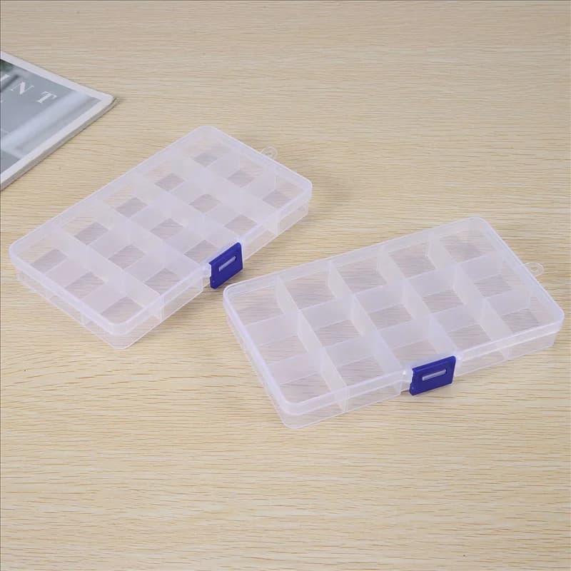 Plastic Bearing Box, 2 Transparent Organizer Pack for Jewelry, Earrings, Handmade Beads (15 Grids) -B51B