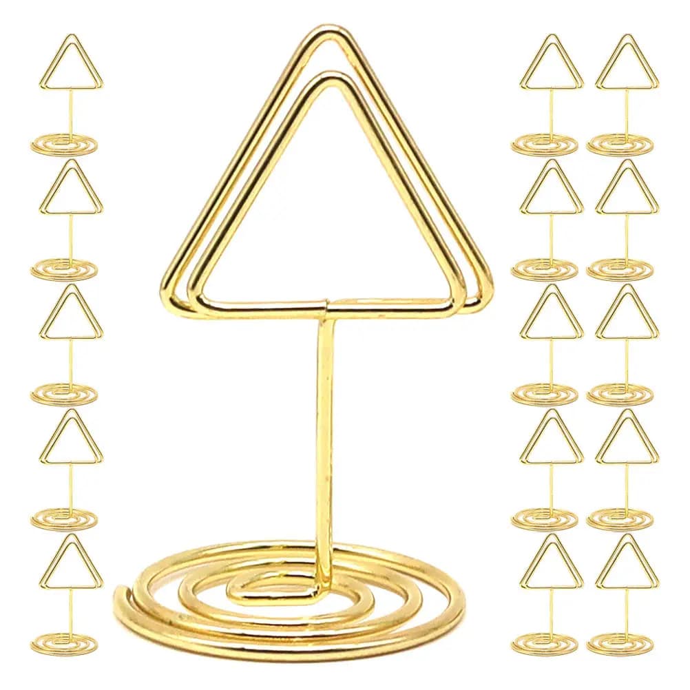 20Pcs Gold Triangle Metal Memo Clips Card Holders for Wedding Party Table Numbers Buffet Food Labels Christmas Thanksgiving